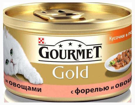 Консервированный корм для кошек Gourmet Gold форель и овощи в соусе, 85 г