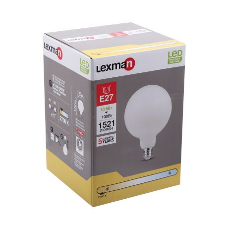 Лампа светодиодная филаментная Lexman E27 220 В 10.5 Вт шар матовый 1521 лм, тёплый белый свет