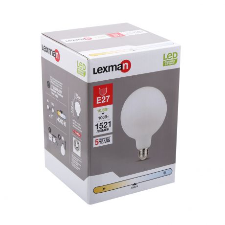 Лампа светодиодная филаментная Lexman E27 220 В 10.5 Вт шар матовый 1521 лм, белый свет