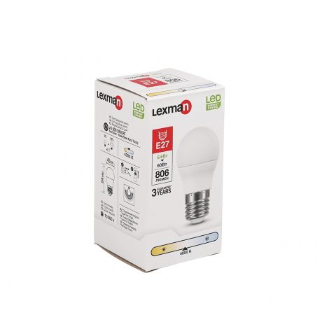 Лампа светодиодная Lexman E27 220 В 6.6 Вт шар матовая 806 лм, белый свет
