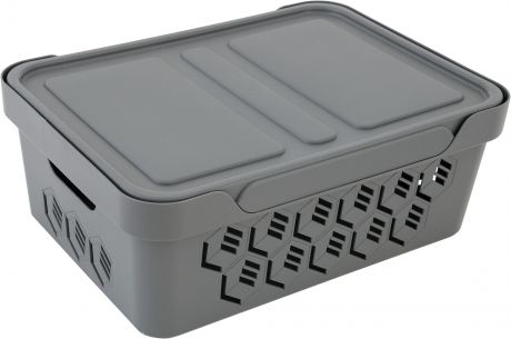 Ящик с крышкой Deluxe, 380x276x140 мм, 12 л, полипропилен, цвет серый