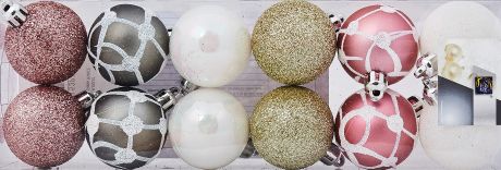 Набор ёлочных шаров, 4 см, цвет золотой/розовый/белый, 12 шт.