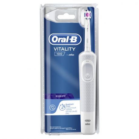Щетка зубная ORAL-B Vitality D100.413.1 PRO 3D White, электрическая, аккумуляторная