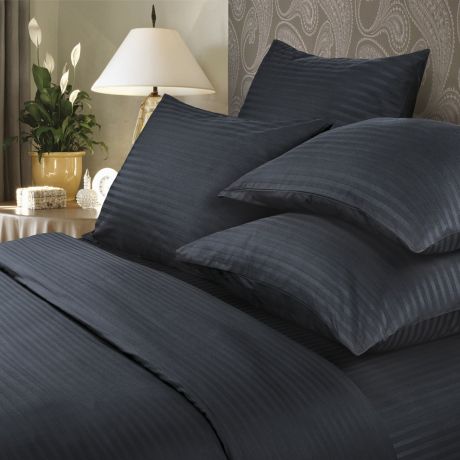 Комплект постельного белья Verossa 2-спальный Black, размер: простыня 240х220см, пододеяльник 180х215см, наволочка 70х70см, страйп-сатин, 100% хлопок, 120гр/м2