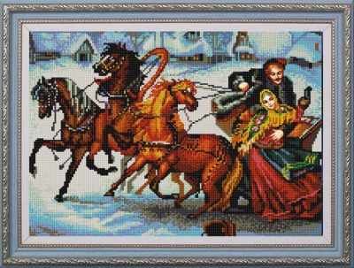 Основа для вышивания с нанесённым рисунком Конёк НИК 9767 Тройка лошадей - схема для вышивания (Конёк)