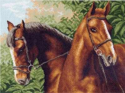 Основа для вышивания с нанесённым рисунком Матрёнин Посад 608 Пара лошадей - рисунок на канве (МП)