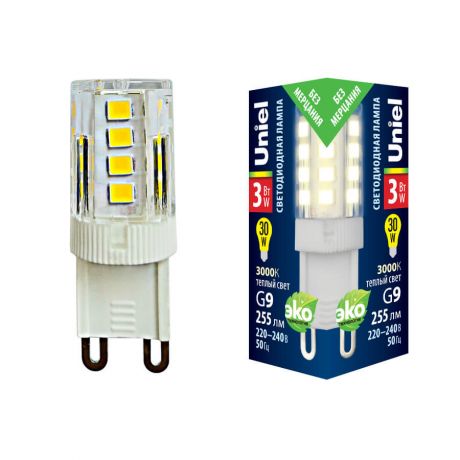 Лампочка Uniel LED-JCD-3W/3000K/G9/CL GLZ09TR LED-JCD