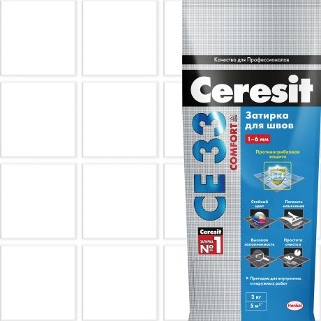 Затирка для узких швов Ceresit CE 33 «Comfort», ширина шва 2-6 мм, 2 кг, сталь, цвет белый