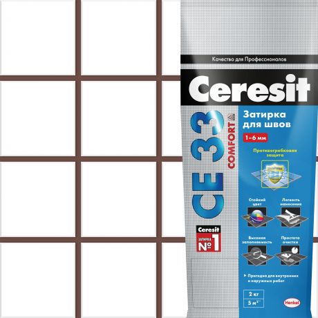 Затирка для узких швов Ceresit CE 33 «Comfort», ширина шва 2-6 мм, 2 кг, сталь, цвет тёмно-коричневый