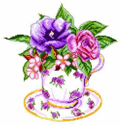 Основа для вышивания с нанесённым рисунком Матрёнин Посад 1906 Роза в чашке - рисунок на канве (МП)