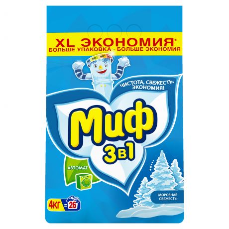 Стиральный порошок Миф 3 в 1 «Морозная свежесть» 4 кг
