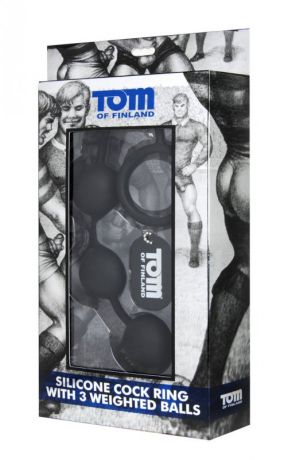 Анальные шарики с эрекционным кольцом Tom of Finland Silicone Cock Ring with 3 Weighted Balls – чёрный