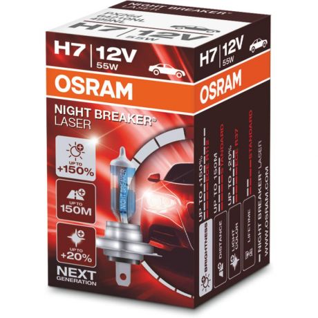 Автомобильная лампа H7 12V 55W Night Breaker Laser Osram 1 шт.