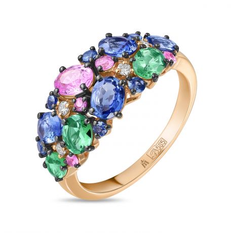 Кольца Miuz.ru Золотое кольцо c бриллиантами, гранатами и сапфирами