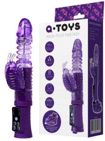 Вибратор с ротацией, поступательными движениями и клиторальным стимулятором бабочкой TOYFA A-Toys – фиолетовый