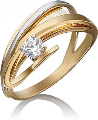 Кольцо с кристаллом swarovski из комбинированного золота