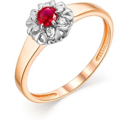 Кольцо Цветок с рубином и бриллиантами из красного золота