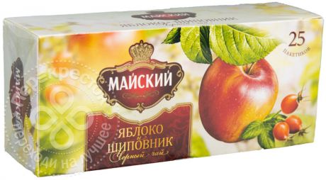 Чай черный Майский Яблоко и шиповник 25 пак (упаковка 3 шт.)
