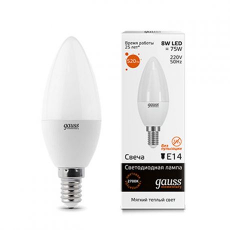 Упаковка светодиодных ламп Gauss Elementary LED Candle E14 8W 3000K 33118 x10