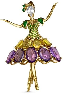 Подвеска Балерина с россыпью цветных и драгоценных камней из жёлтого золота