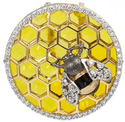 Подвеска Пчёлка с бриллиантами и эмалью из жёлтого золота