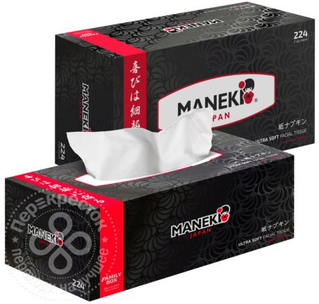 Салфетки бумажные Maneki Black&White Black с ароматом жасмина 2 слоя 224шт