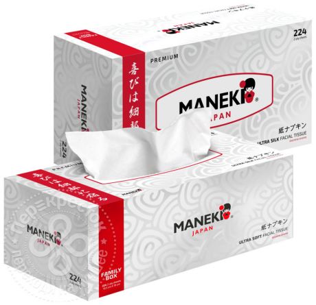 Салфетки бумажные Maneki Black&White White с ароматом жасмина 2 слоя 224шт