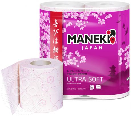 Бумага туалетная Maneki Sakura с ароматом cакуры 4 рулона 3 слоя