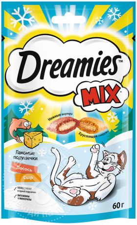 Лакомство Dreamies Mix с лососем и сыром для взрослых кошек 60г (упаковка 6 шт.)