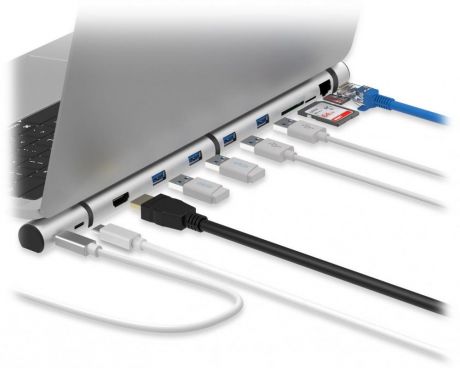 ROMBICA Type-C Dock, USB 3.0 x 4, HDMI, картридер, LAN, PD, алюминий