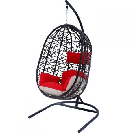 Мебиус Подвесное кресло Кокон XL стойка черная/основание черное/корзина темно-коричневаяподушка красно-бежевая D52-MT003