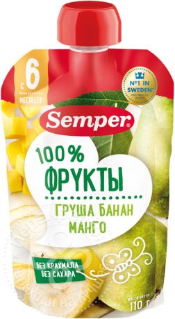 Пюре Semper Груша банан и манго 110г (упаковка 6 шт.)