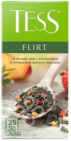 Чай зеленый Tess Flirt с клубникой и ароматом белого персика 25 пак (упаковка 3 шт.)