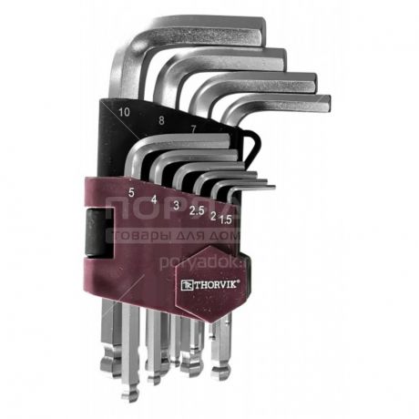 Набор имбусовых ключей шестигранных Thorvik HKSB10S 10 шт, 1,5-10 мм