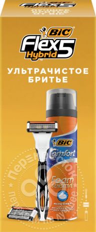 Набор для бритья Bic Flex 5 Hybrid с 2 сменными кассетами + Пена Foam Sensitive 250мл