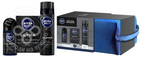 Подарочный набор Nivea Men Ultra Пена для бритья 200мл + Лосьон после бритья 100мл + Антиперспирант 50мл + сумка