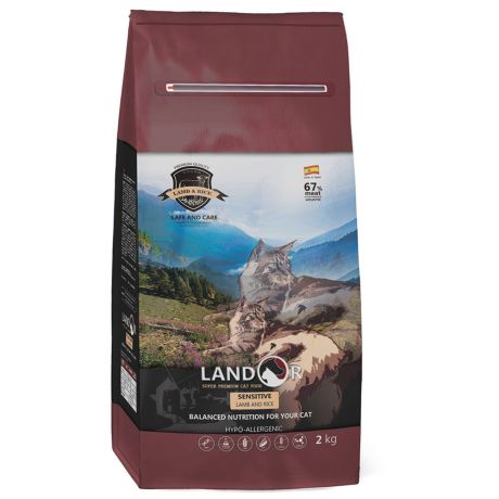 Корм сухой Landor полнорационный с ягненком и рисом при чувствительном пищеварении для взрослых кошек 2 кг