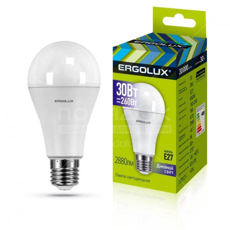 Лампа светодиодная Ergolux LED-A70-30W-E27-6K, 30 Вт, E27, холодный белый свет