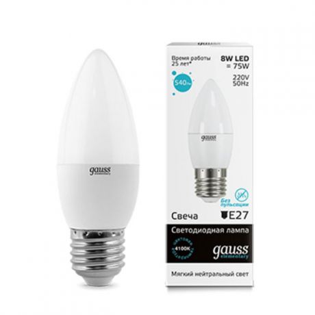 Упаковка светодиодных ламп Gauss Elementary LED Candle E27 8W 4100K 33228 x10