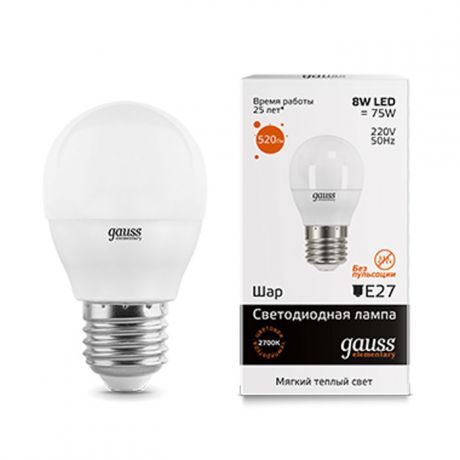 Упаковка светодиодных ламп Gauss Elementary LED Globe E27 8W 3000K 53218 x10
