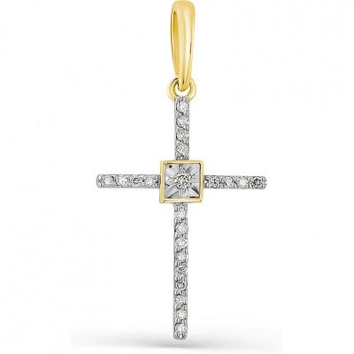 Крестик с 22 бриллиантами из жёлтого золота
