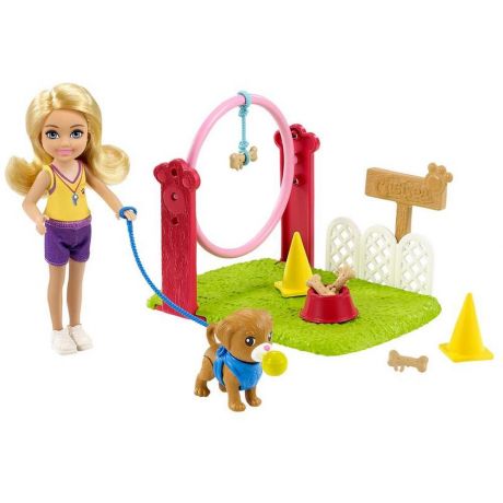 Mattel Barbie Игровой набор кукла Челси Дрессировщик собак с питомцем GTN62