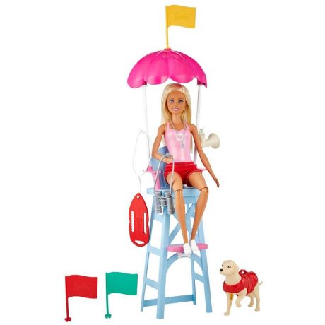 Кукла Mattel Barbie Барби Спасатель на пляже с вышкой, собакой и аксессуарами GTX69