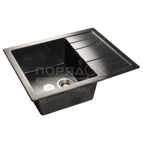Мойка кухонная GranFest Quadro GF-Q650L черная из искусственного мрамора, с сифоном, 65х50 см