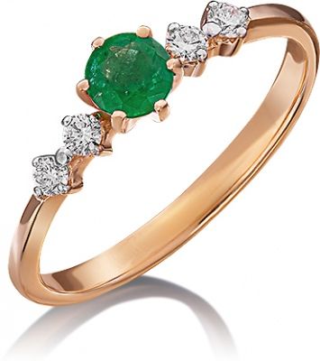 Кольцо с изумрудами и бриллиантами из красного золота