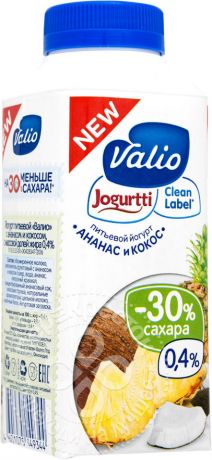 Йогурт питьевой Valio с ананасом и кокосом 0.4% 330мл