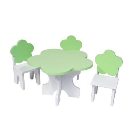 PAREMO Набор мебели для кукол "Цветок": стол + стулья, цвет: белый/салатовый (PFD120-46)