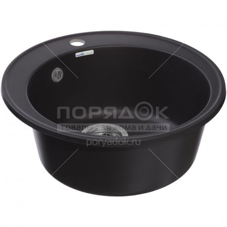 Мойка кухонная GranFest Quarz Eco GF-Z08 черная из кварцевого песка, без сифона, 47.9 см
