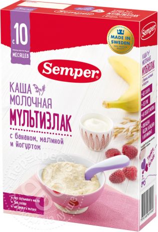 Каша Semper Мультизлаковая с бананом малиной и йогуртом молочная 200г