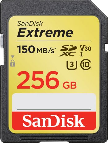 SanDisk SDXC 256 Gb Class 10 V30 UHS-I U3 Extreme (черный, красный)